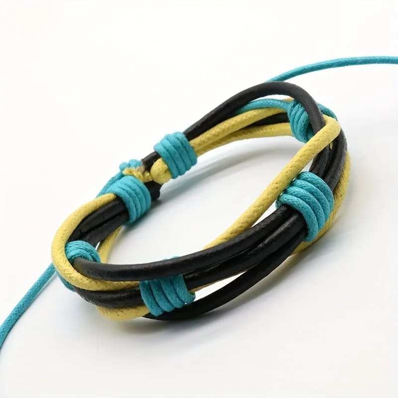 Rainbow Braided Multilayer Men's Bracelet Cowhide Ethnic Bracelet