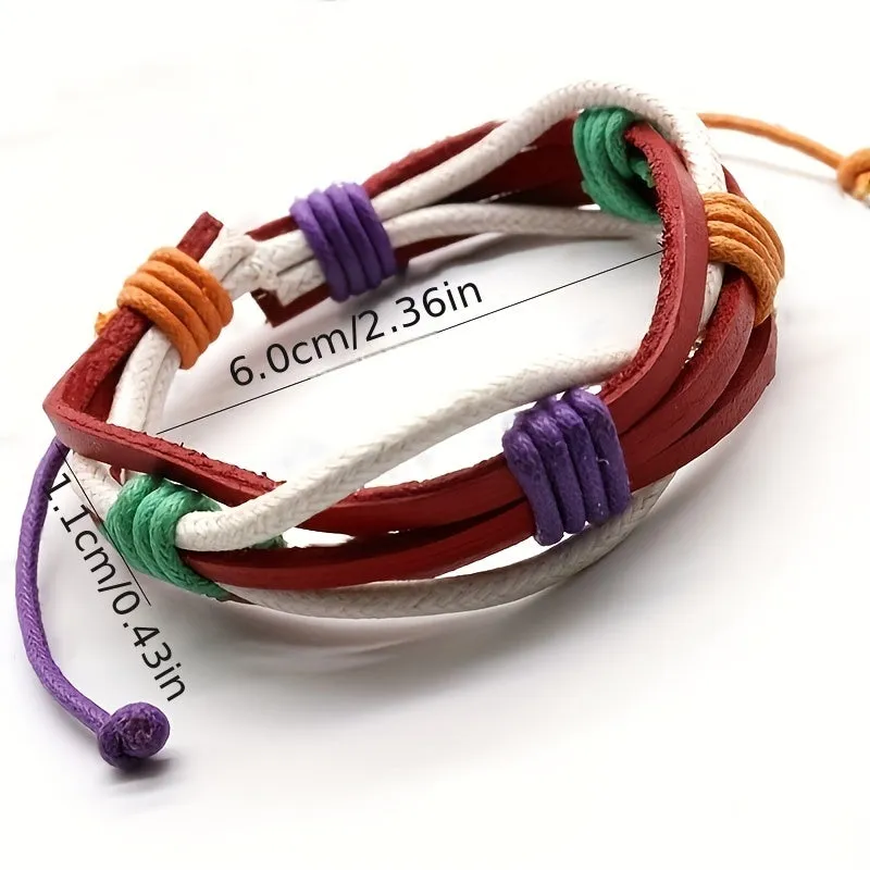 Rainbow Braided Multilayer Men's Bracelet Cowhide Ethnic Bracelet