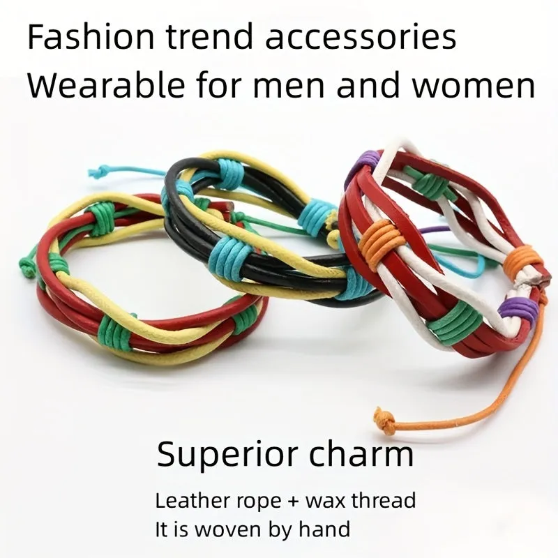 Rainbow Braided Multilayer Men's Bracelet Cowhide Ethnic Bracelet