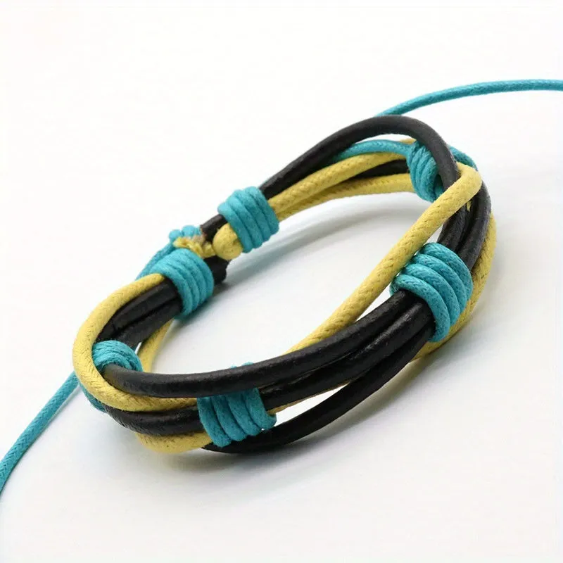 Rainbow Braided Multilayer Men's Bracelet Cowhide Ethnic Bracelet