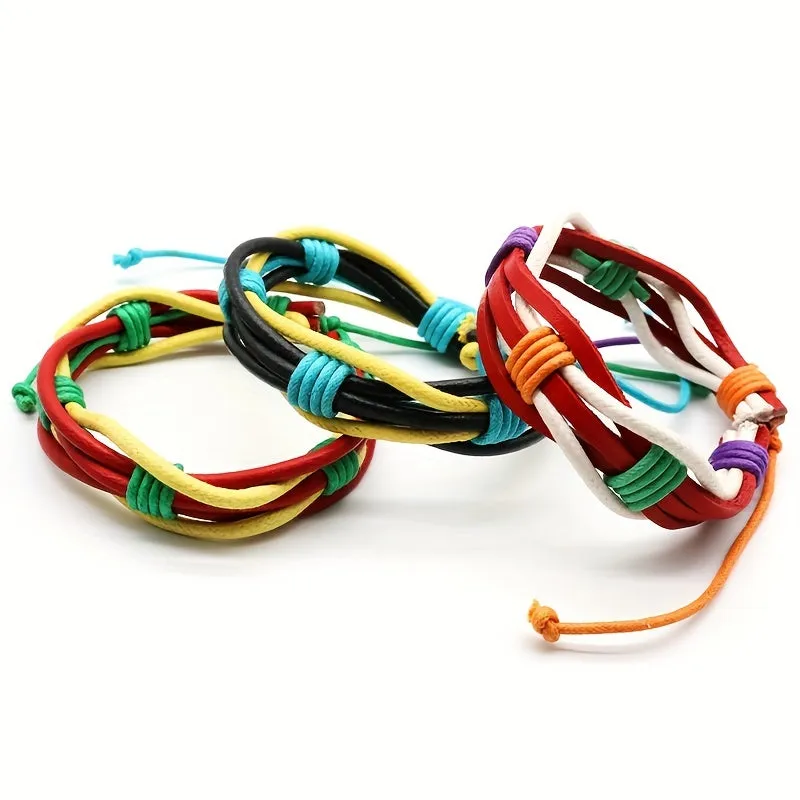 Rainbow Braided Multilayer Men's Bracelet Cowhide Ethnic Bracelet