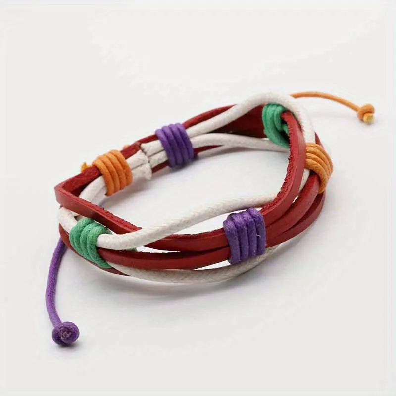 Rainbow Braided Multilayer Men's Bracelet Cowhide Ethnic Bracelet