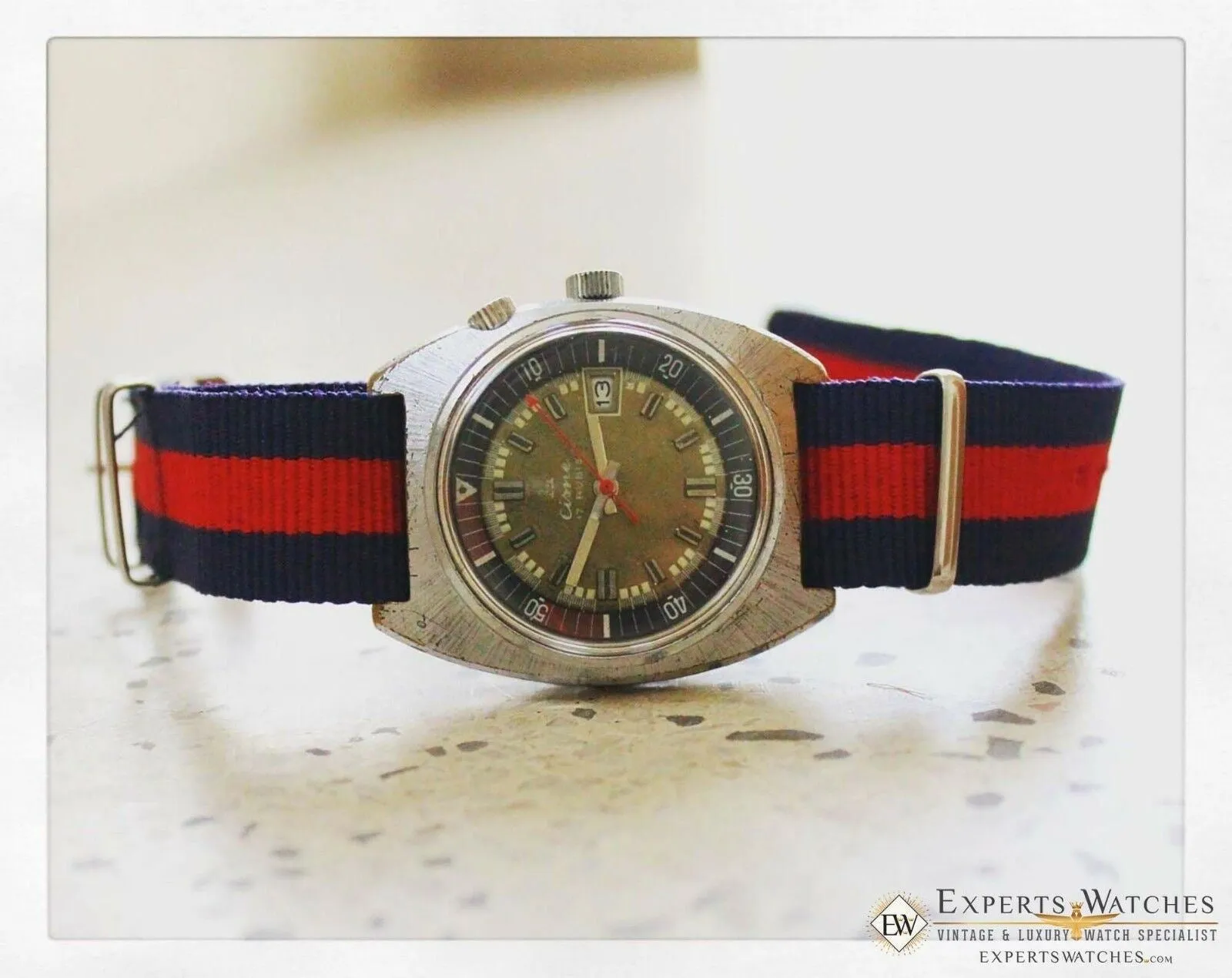 Rare Vintage Cisne Super Compressor Diving Diver Manual Watch 17 Jewel Date