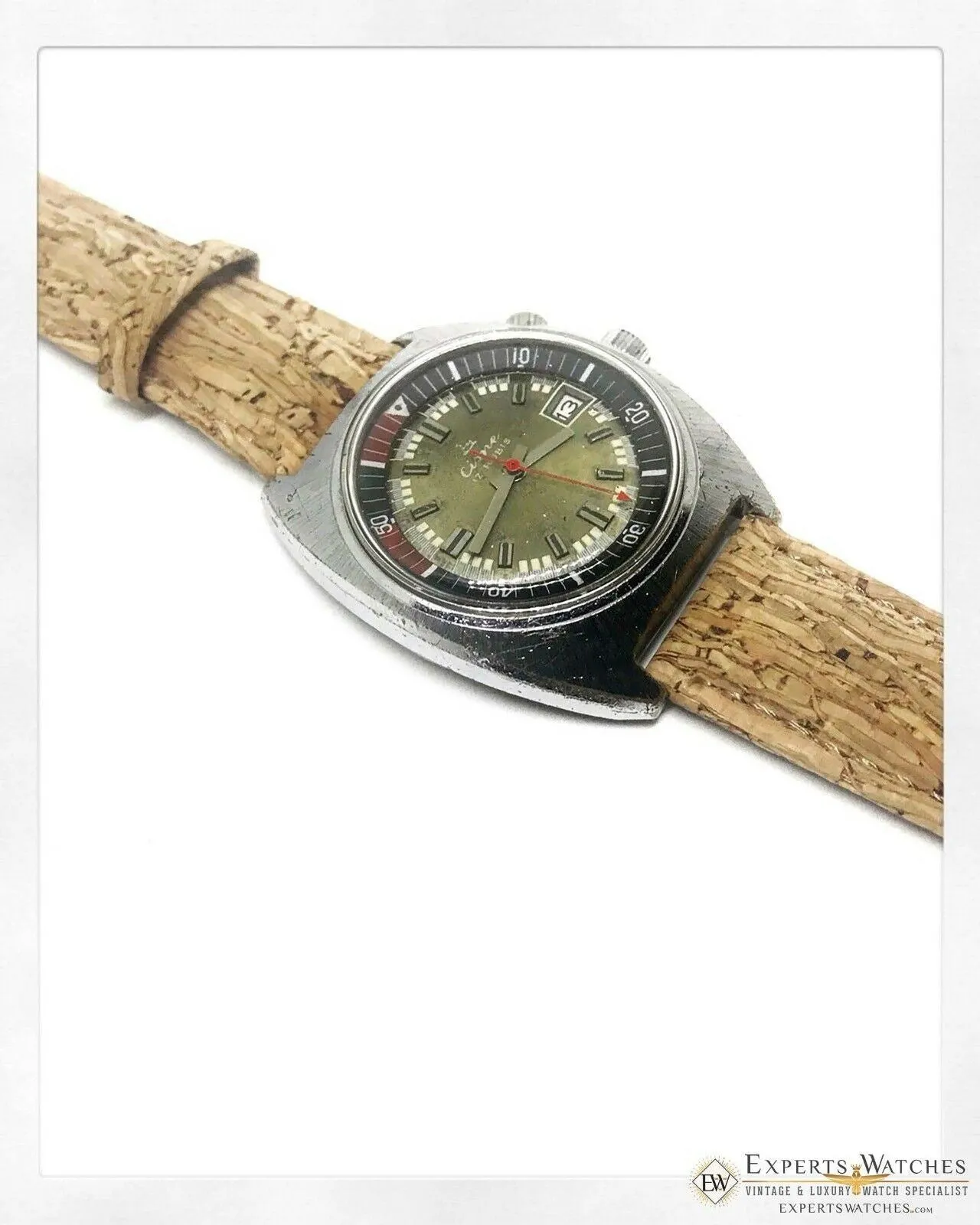 Rare Vintage Cisne Super Compressor Diving Diver Manual Watch 17 Jewel Date