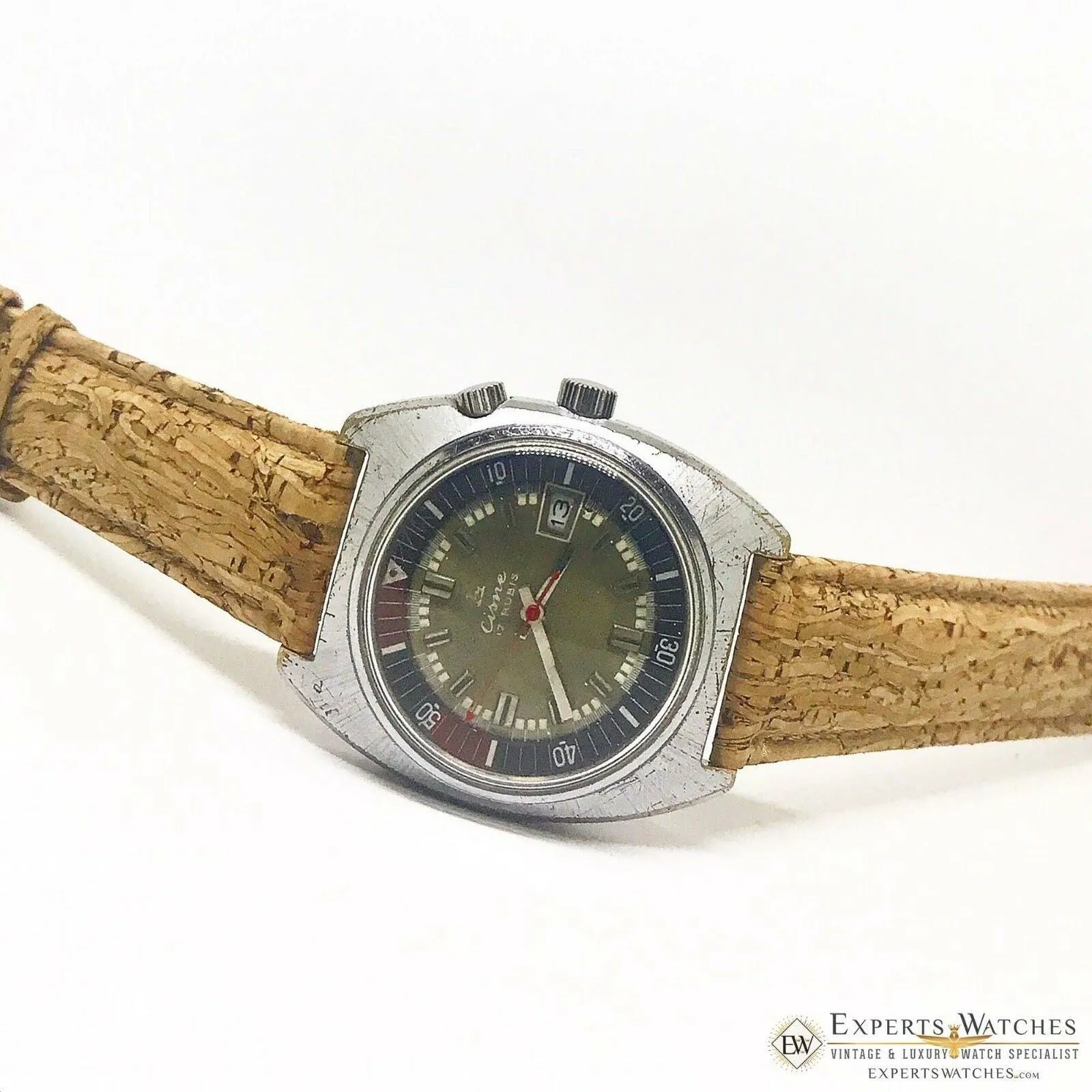 Rare Vintage Cisne Super Compressor Diving Diver Manual Watch 17 Jewel Date