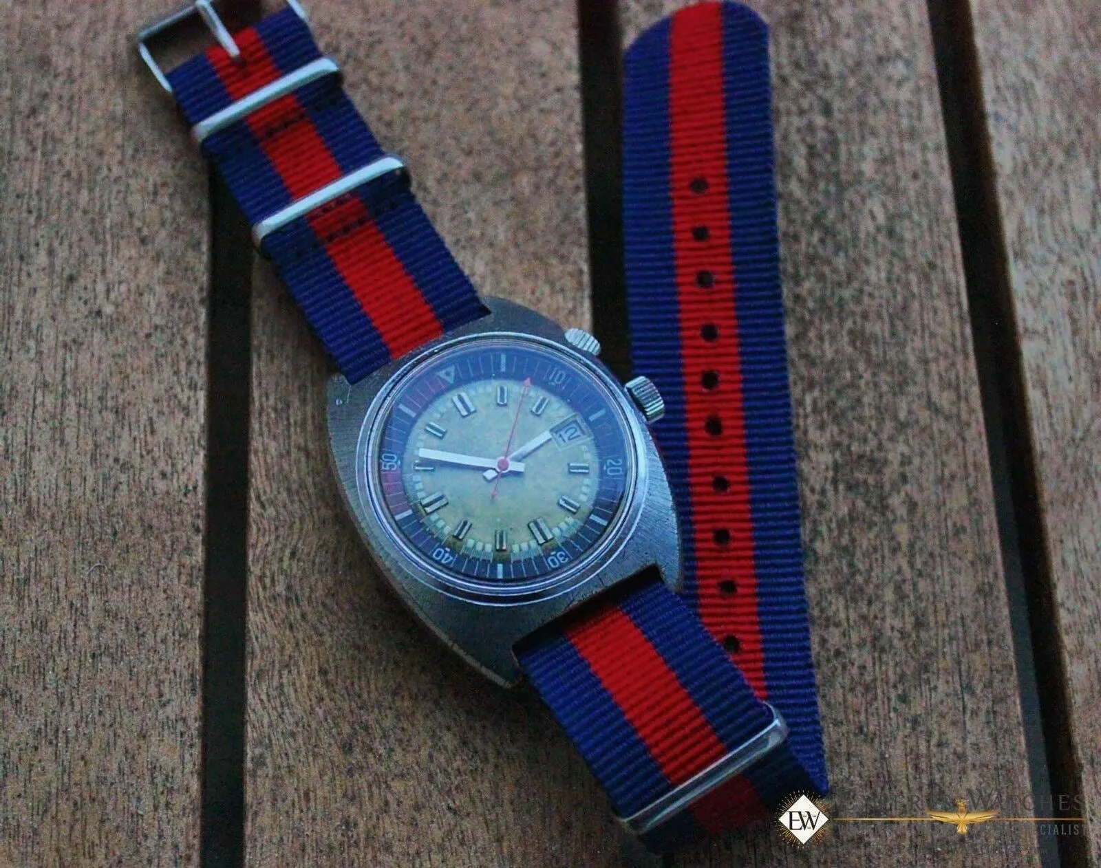Rare Vintage Cisne Super Compressor Diving Diver Manual Watch 17 Jewel Date