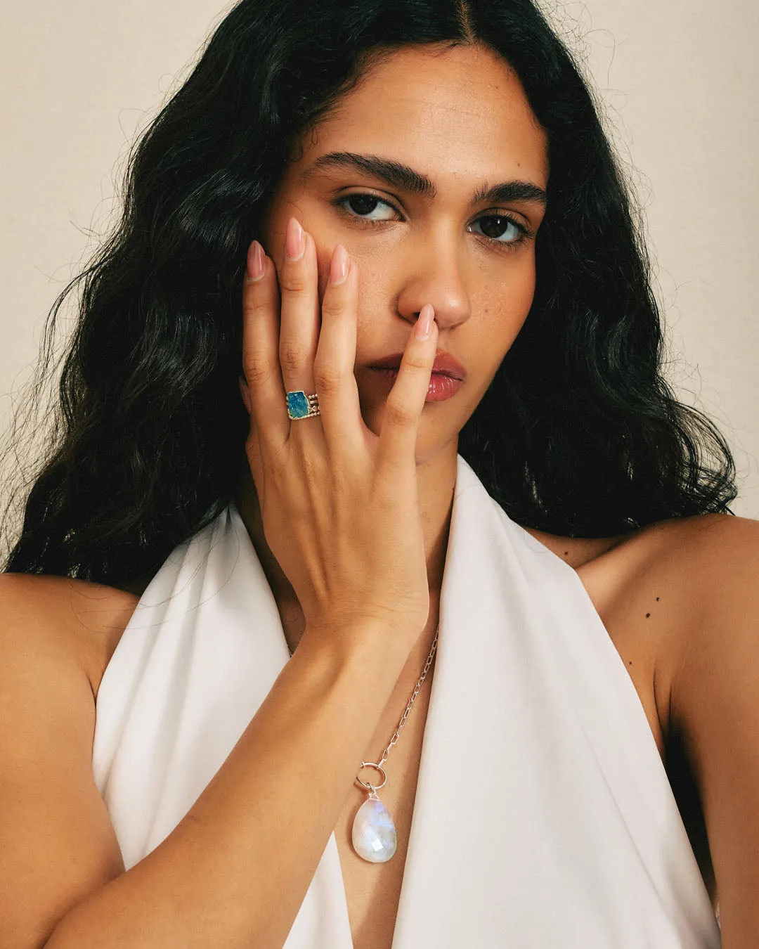 Raw Apatite Silver Stacking Ring Set
