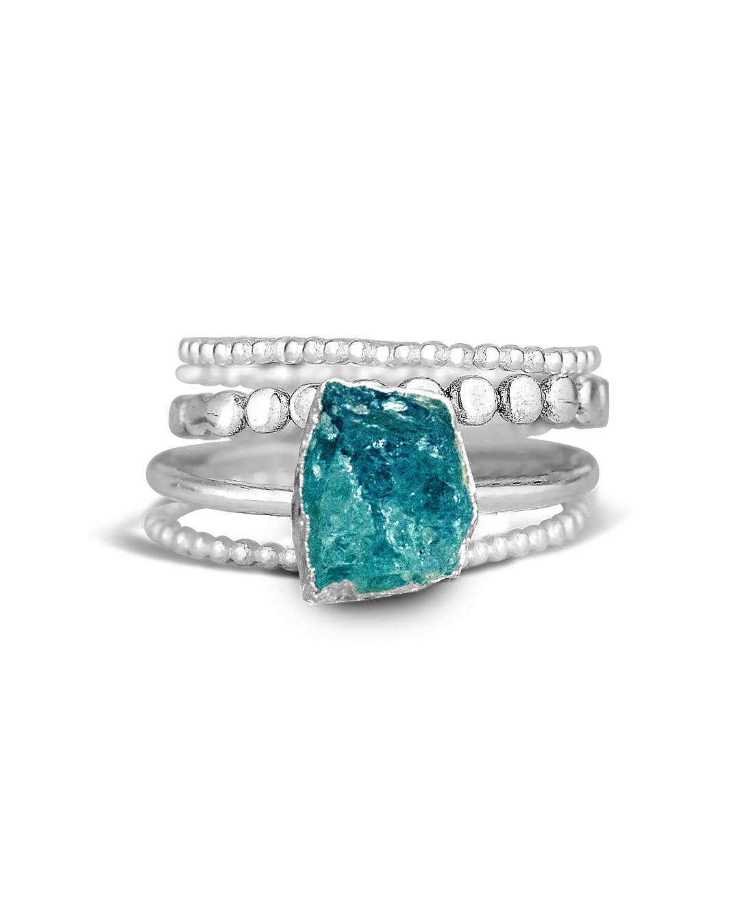 Raw Apatite Silver Stacking Ring Set