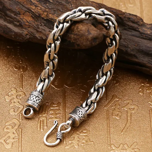 Real Solid 925 Sterling Silver Bracelet Braided Twist Chain Punk Jewelry 7.9"