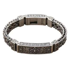 Real Solid 925 Sterling Silver Bracelet Vajra Braided Religions Lection Jewelry 7.9"