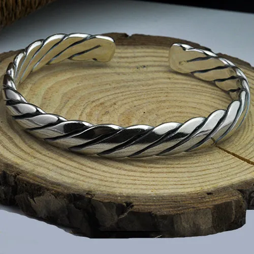 Real Solid 925 Sterling Silver Cuff Bracelet Bangle Braided Fashion Jewelry
