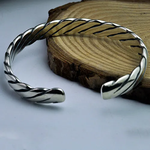 Real Solid 925 Sterling Silver Cuff Bracelet Bangle Braided Fashion Jewelry