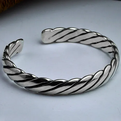 Real Solid 925 Sterling Silver Cuff Bracelet Bangle Braided Fashion Jewelry