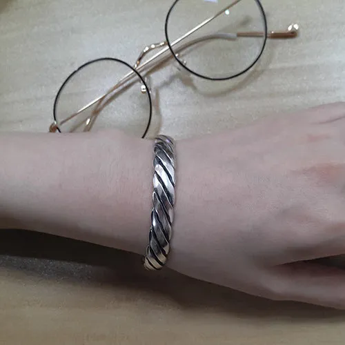Real Solid 925 Sterling Silver Cuff Bracelet Bangle Braided Fashion Jewelry