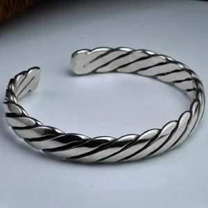 Real Solid 925 Sterling Silver Cuff Bracelet Bangle Braided Fashion Jewelry