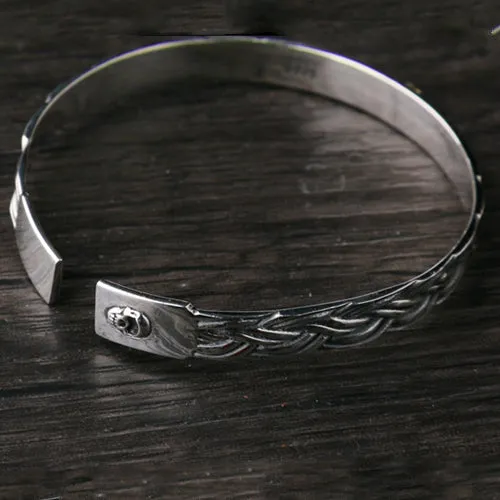 Real Solid 925 Sterling Silver Cuff Bracelet Bangle Skeletons Skulls Rose Braided Punk Jewelry