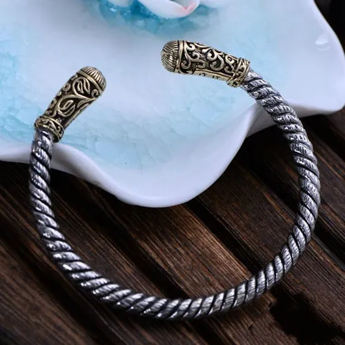 Real Solid 925 Sterling Silver Cuff Bracelet Bangle Thick Braided God's Eye Punk Jewelry