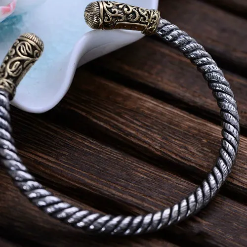 Real Solid 925 Sterling Silver Cuff Bracelet Bangle Thick Braided God's Eye Punk Jewelry