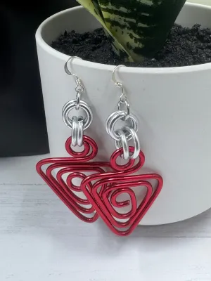 Red Triangle Aluminum Wire Earrings with sterling silver ear wire