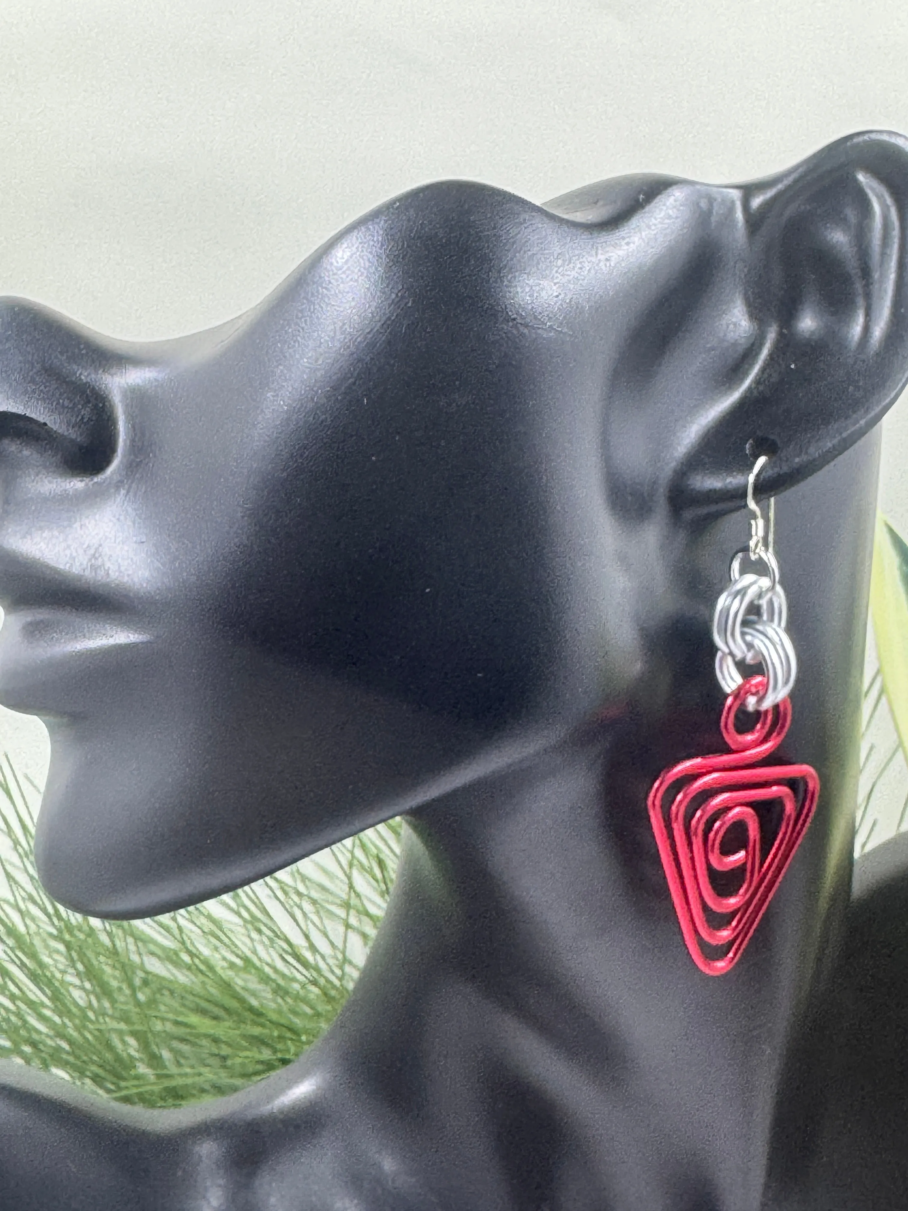 Red Triangle Aluminum Wire Earrings with sterling silver ear wire