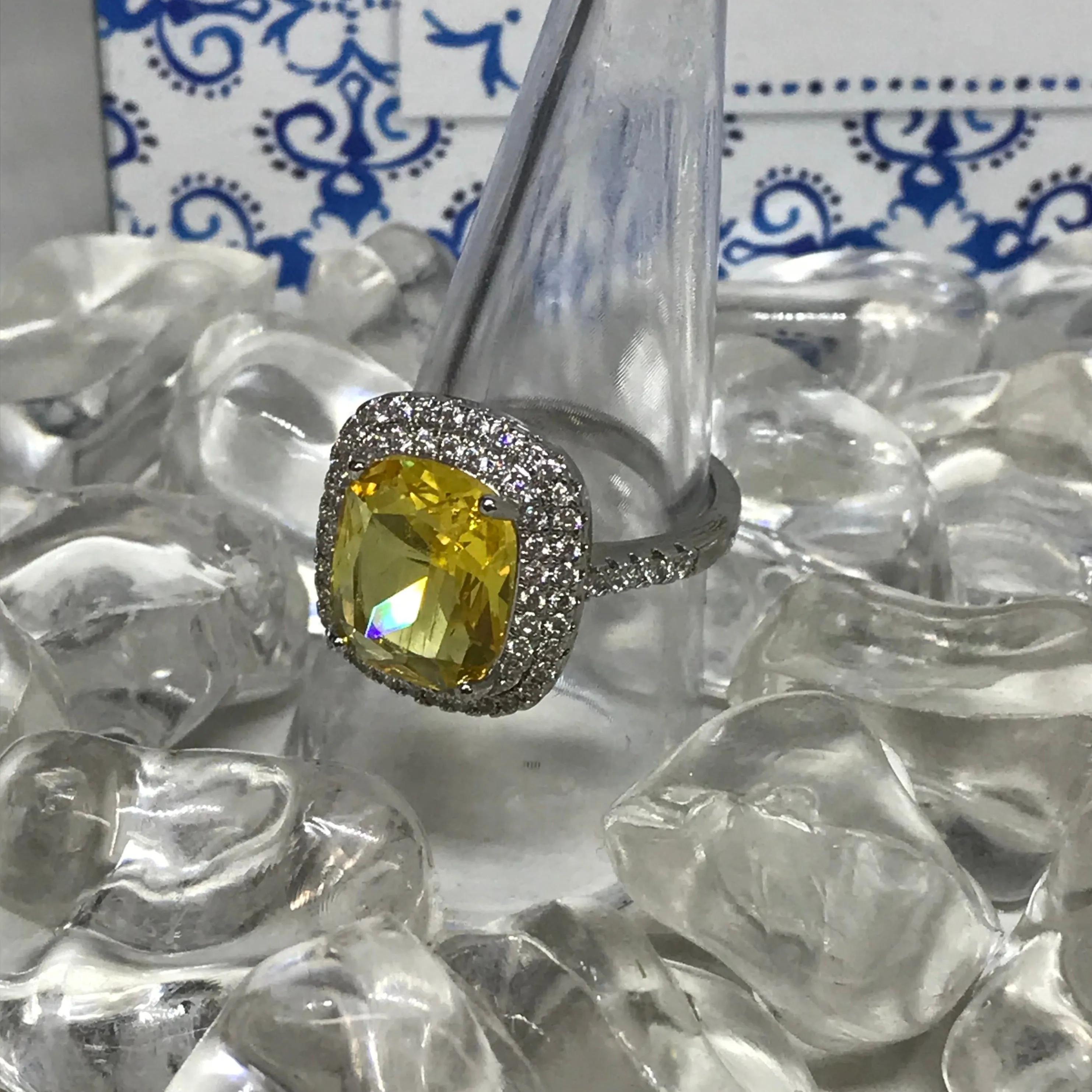 ~Ring: .925 Sterling Silver cubic Zirconia with yellow stone