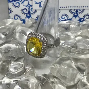 ~Ring: .925 Sterling Silver cubic Zirconia with yellow stone