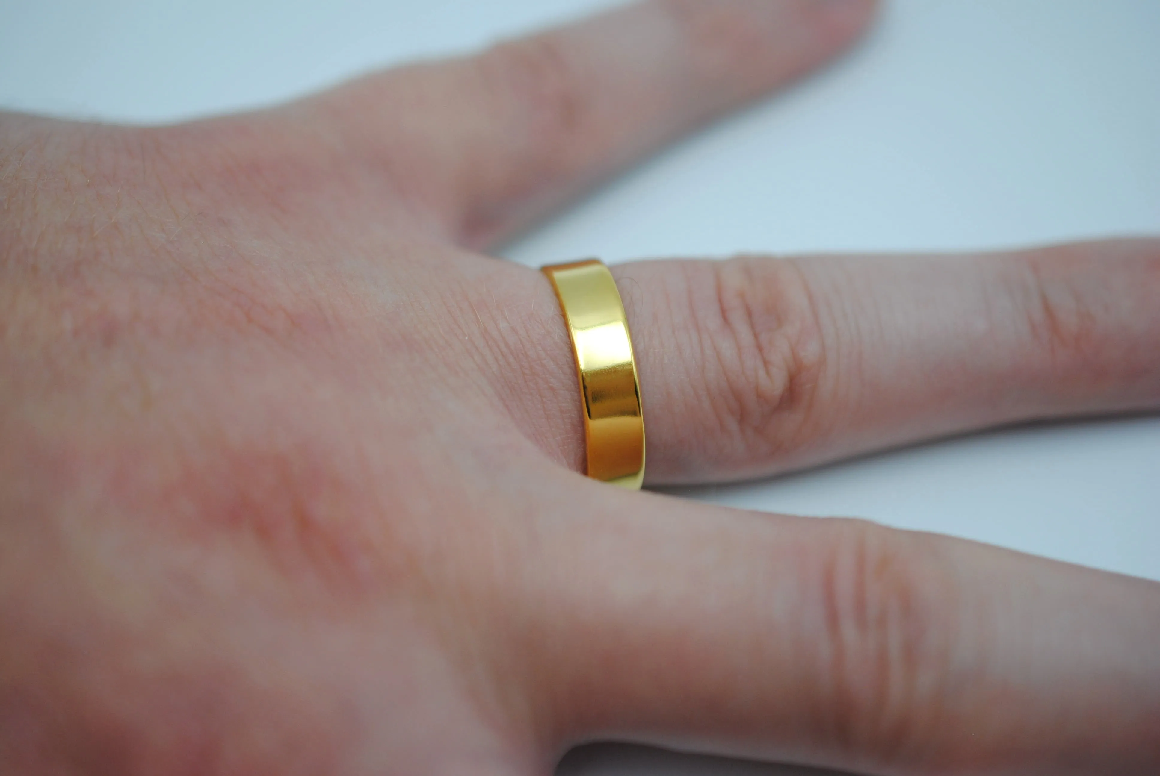 Ring Band: High Polish, Yellow Gold Finish, 5mm Wide