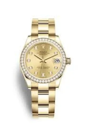 Rolex Datejust 31 Champagne Diamond Dial Automatic Ladies 18kt Yellow Gold Oyster Watch 278288CDO