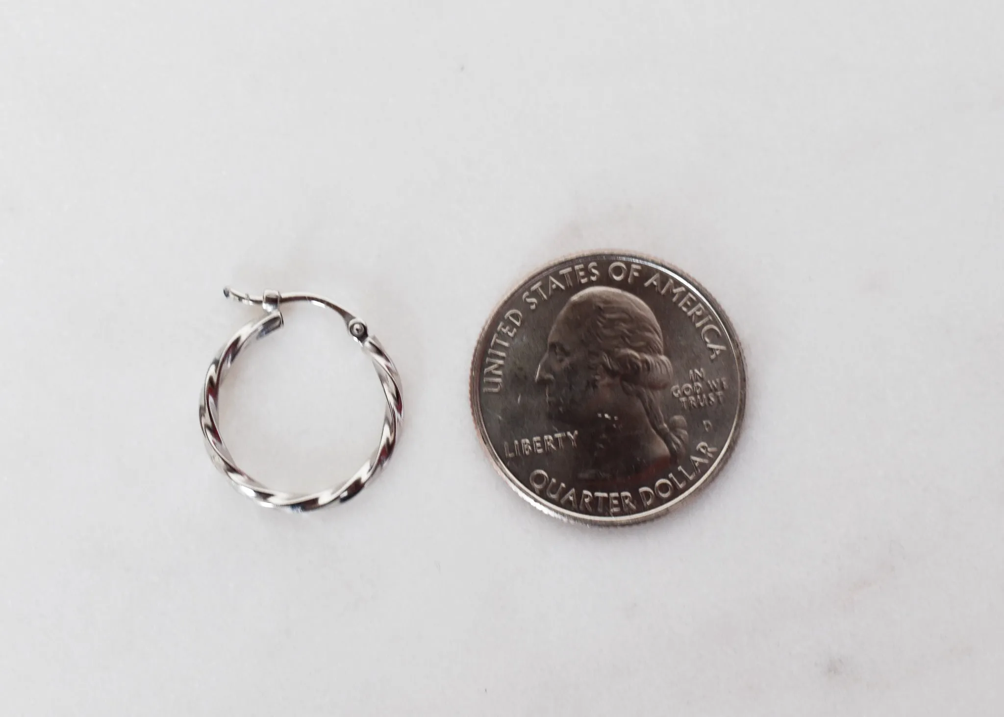 Rope Round Tube White Gold Hoop Earrings