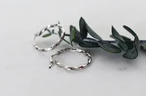 Rope Round Tube White Gold Hoop Earrings