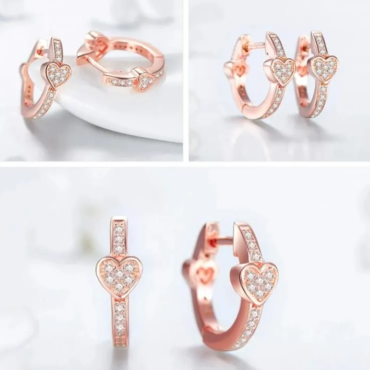 Rose Gold Heart-Shaped Huggie Hoop Earrings