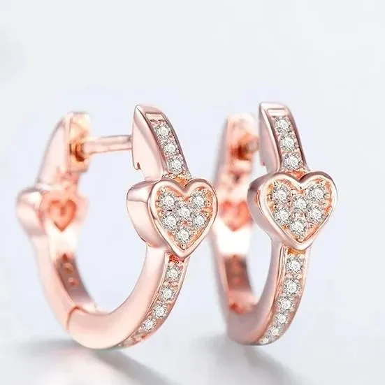 Rose Gold Heart-Shaped Huggie Hoop Earrings