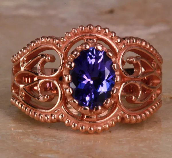 Rose Gold Tanzanite Ring 1.35 Carat Blue Violet Vivid Color