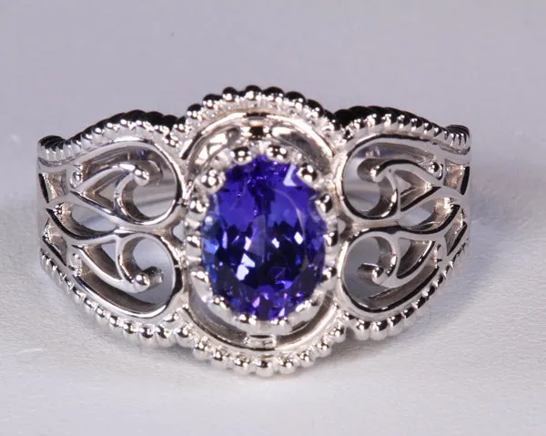 Rose Gold Tanzanite Ring 1.35 Carat Blue Violet Vivid Color
