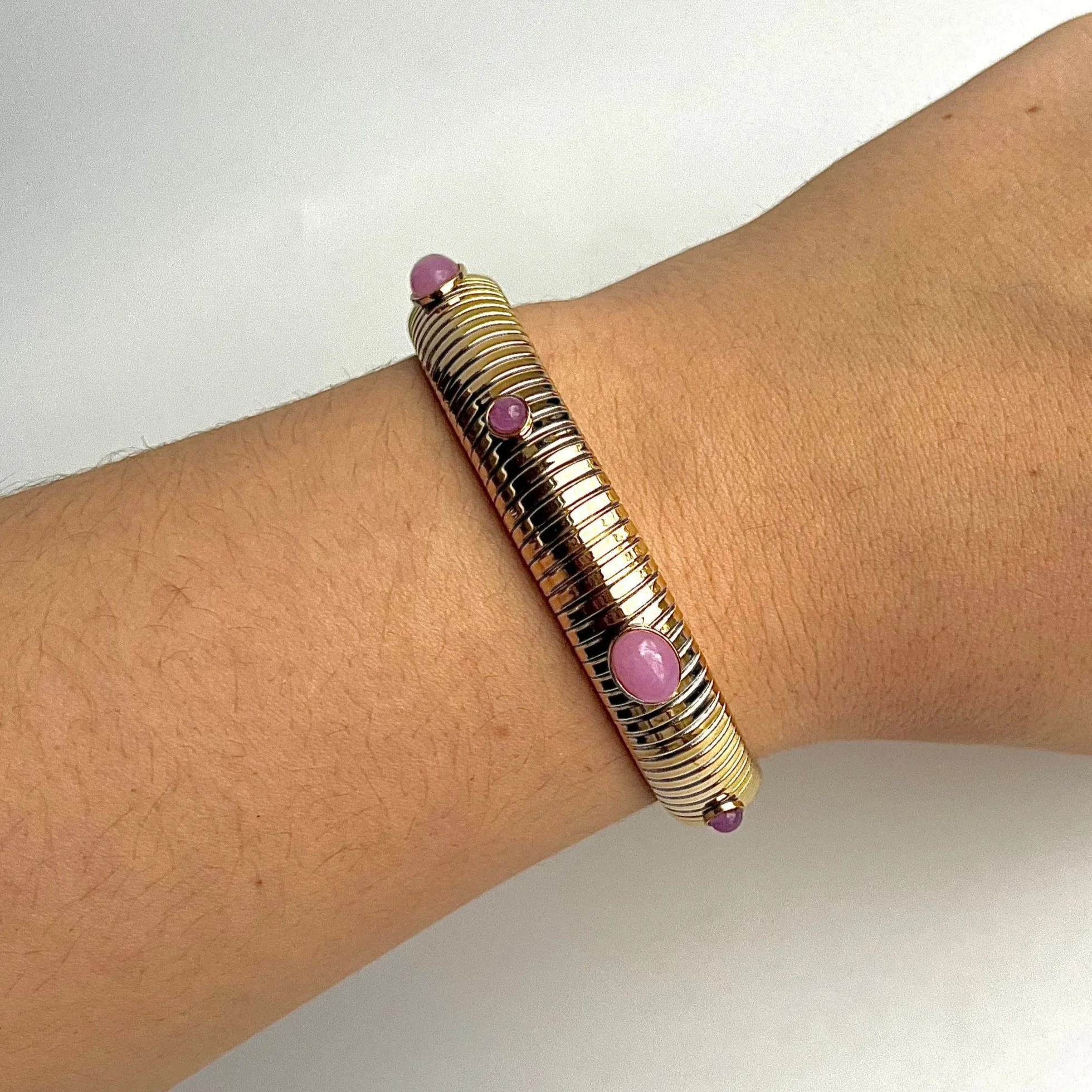 Rose Quartz Gold Omega Bracelet