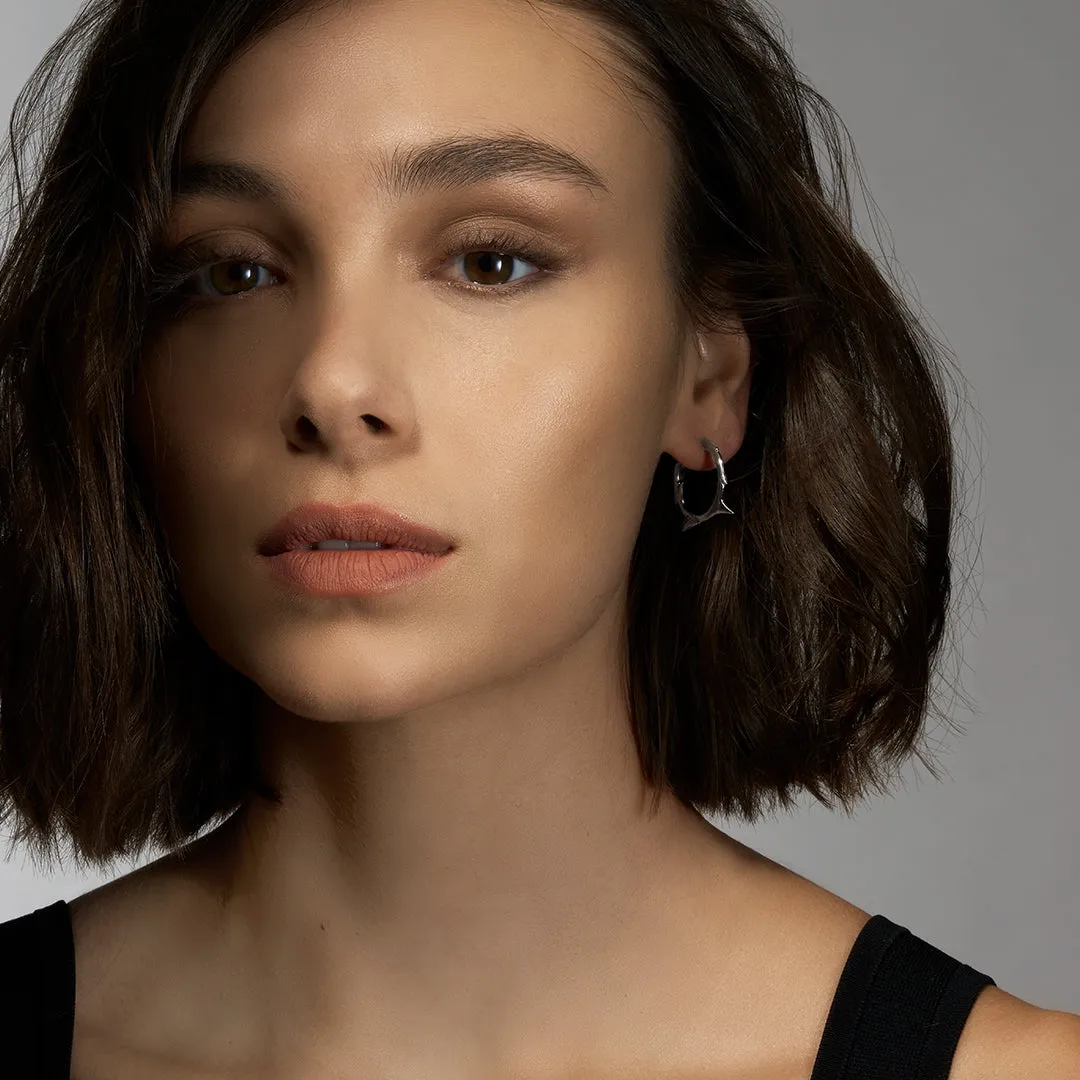Rose Thorn Small Hoop Earrings - Silver Black Rhodium