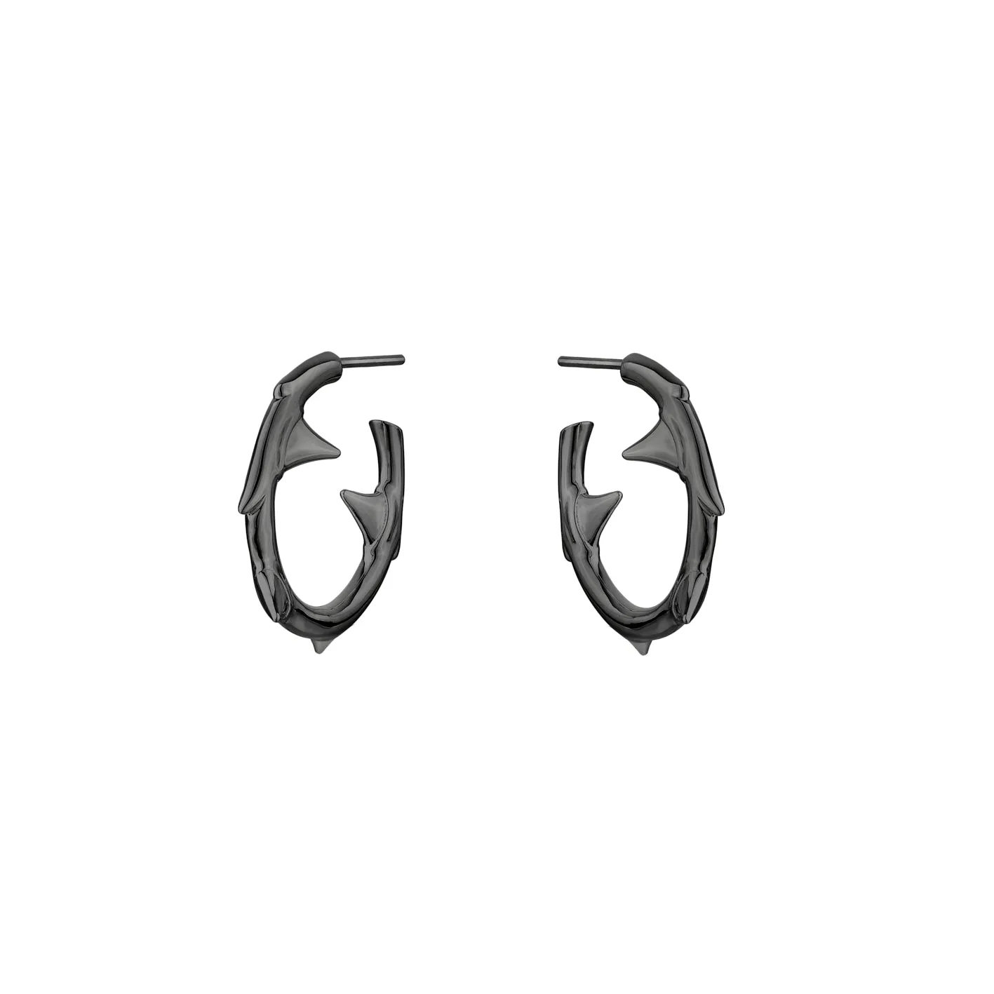 Rose Thorn Small Hoop Earrings - Silver Black Rhodium
