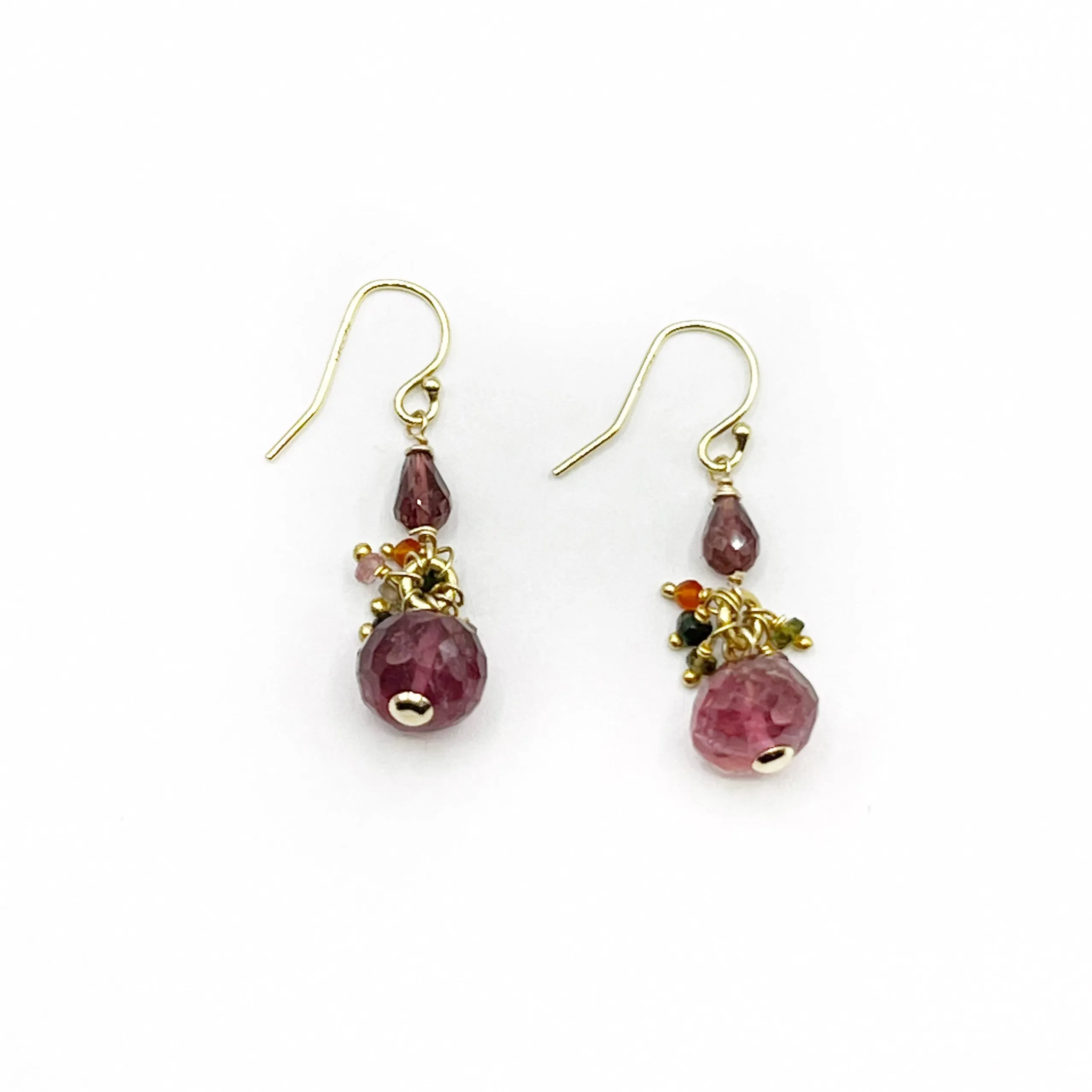 Rosey Pink Tourmaline Balls Dripping in Gems Earrings