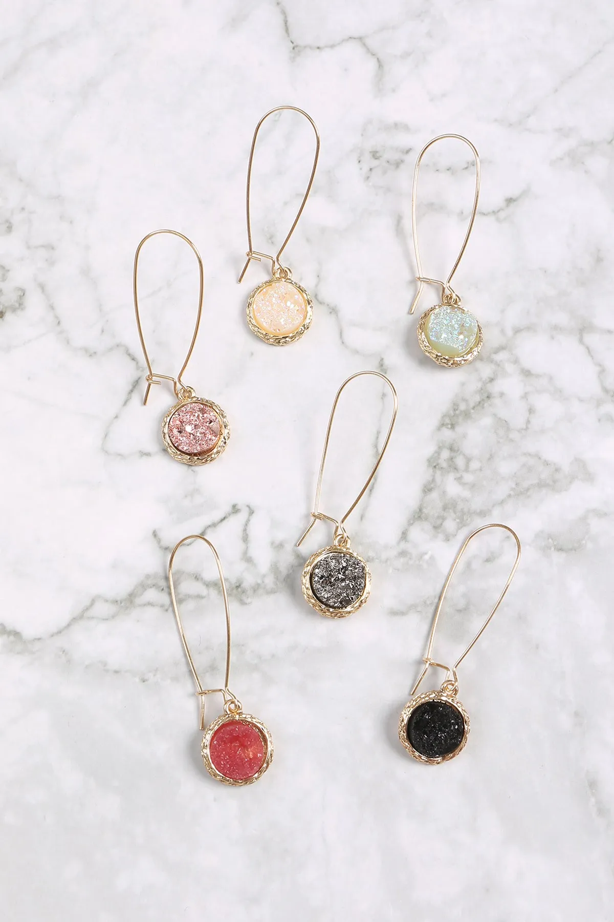 ROUND DRUZY WIRED DROP EARRINGS