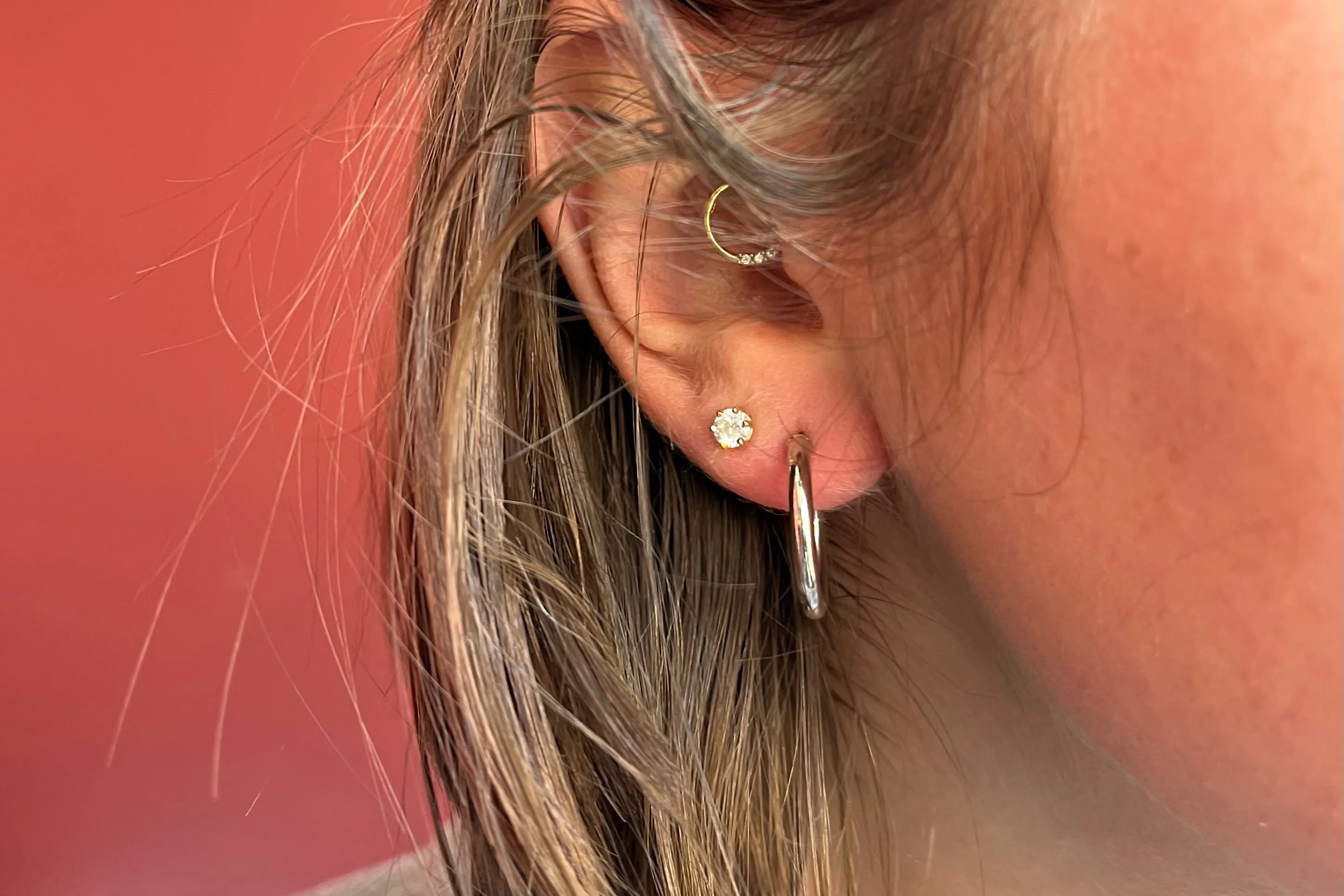 Round Tube White Gold Hoop Earrings
