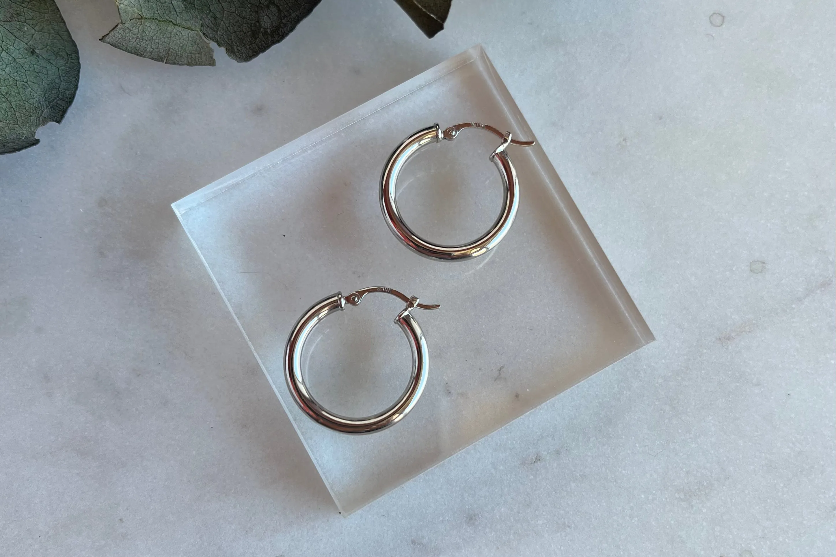 Round Tube White Gold Hoop Earrings
