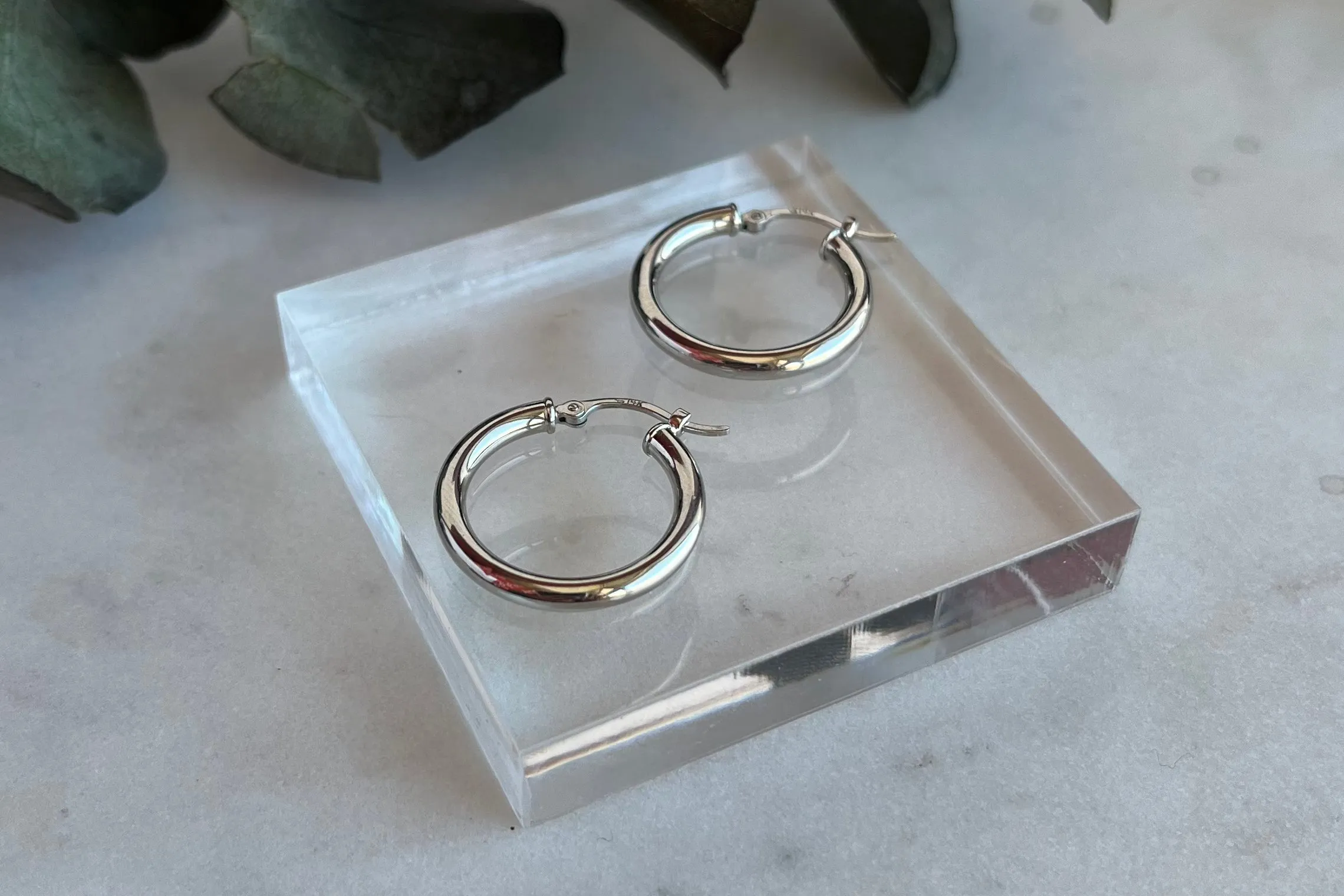 Round Tube White Gold Hoop Earrings