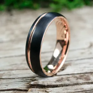 Rounded Black Brushed / Rose Gold Stripe - 6mm