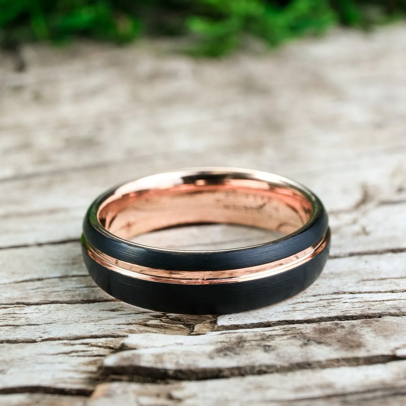 Rounded Black Brushed / Rose Gold Stripe - 6mm