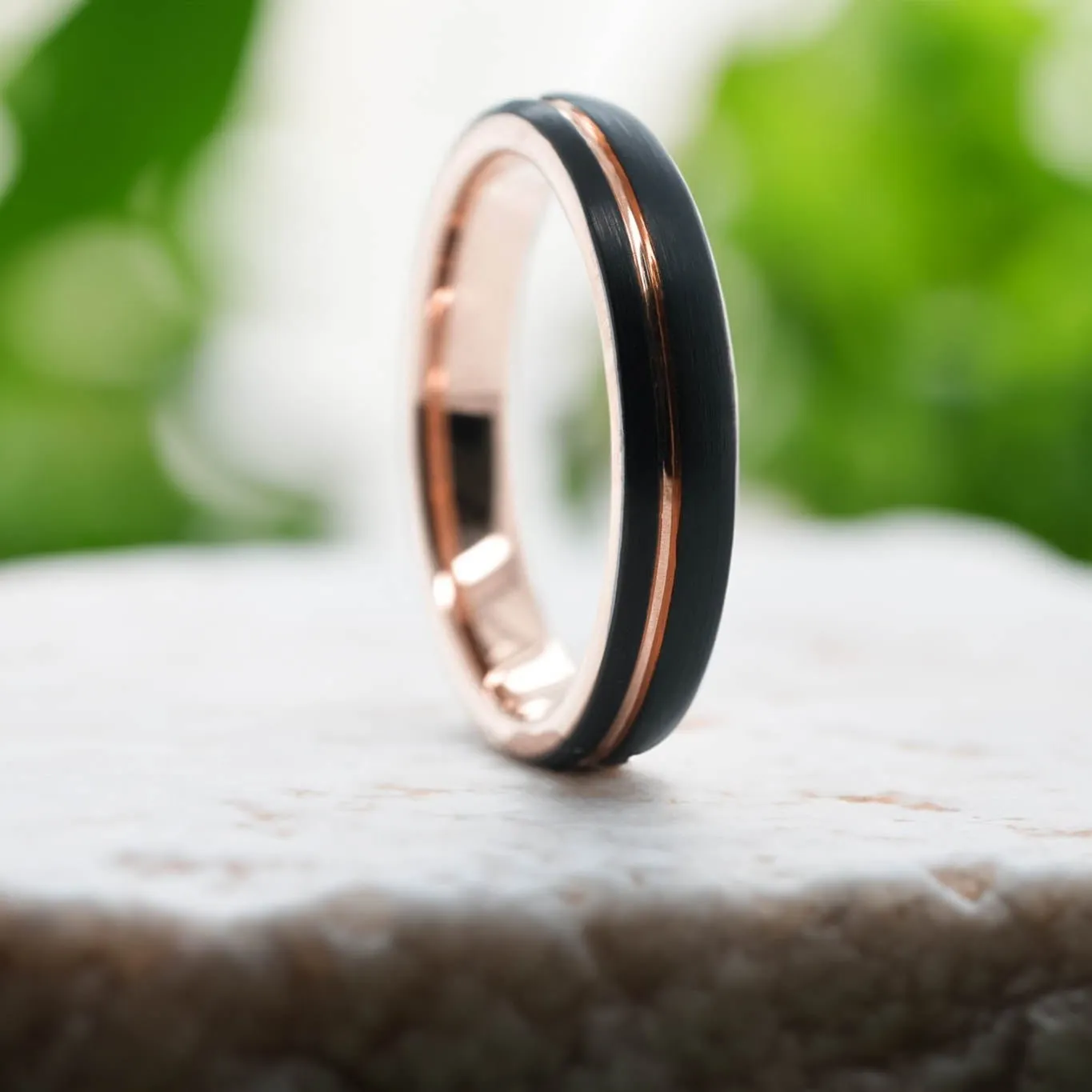 Rounded Black Brushed / Rose Gold Stripe - 6mm