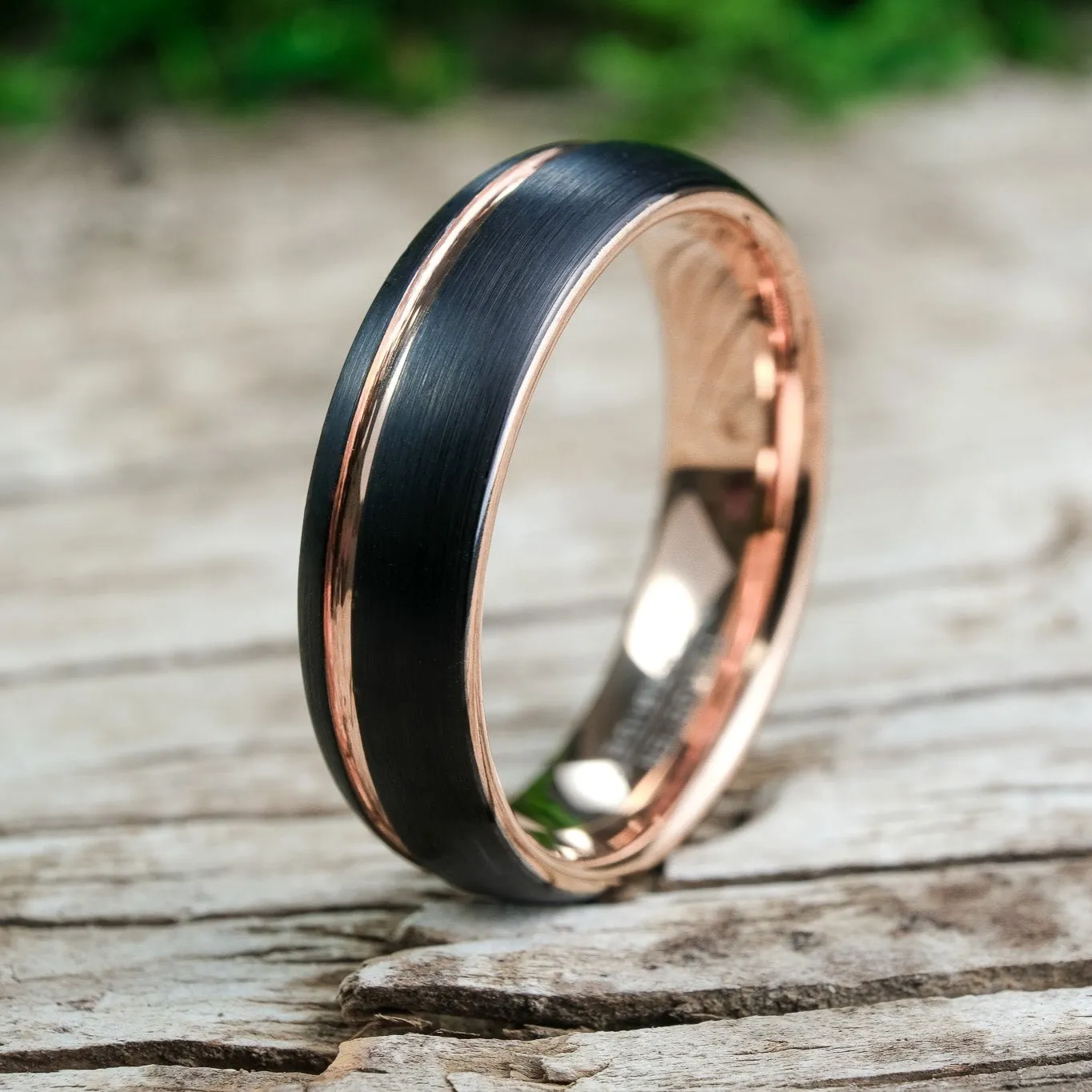 Rounded Black Brushed / Rose Gold Stripe - 6mm