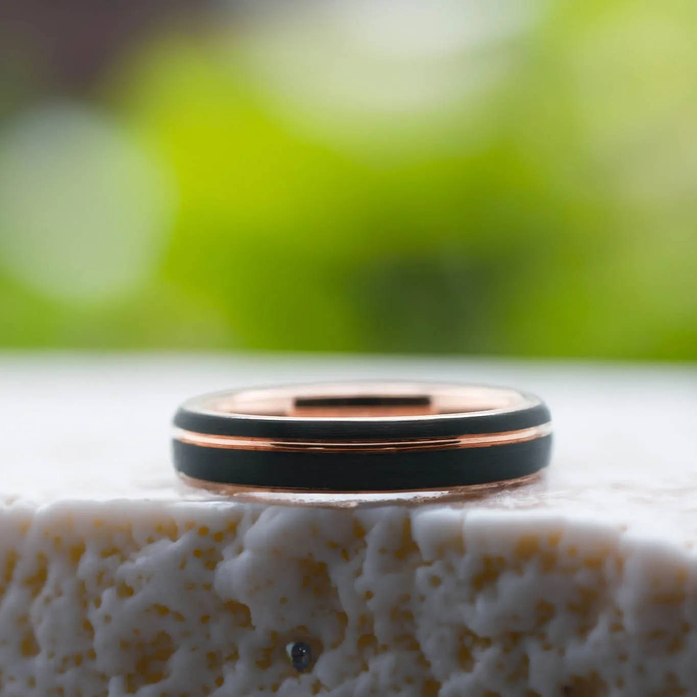 Rounded Black Brushed / Rose Gold Stripe - 6mm