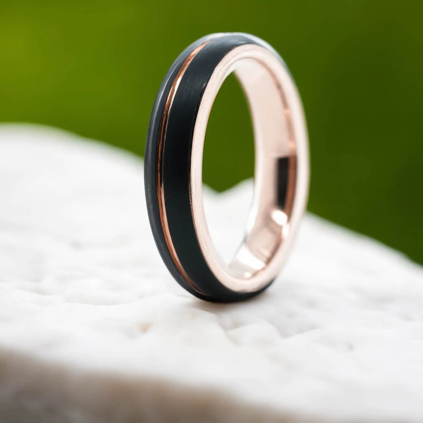 Rounded Black Brushed / Rose Gold Stripe - 6mm