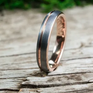 Rounded Silver Brushed Band / Rose Gold Stripe - 4mm