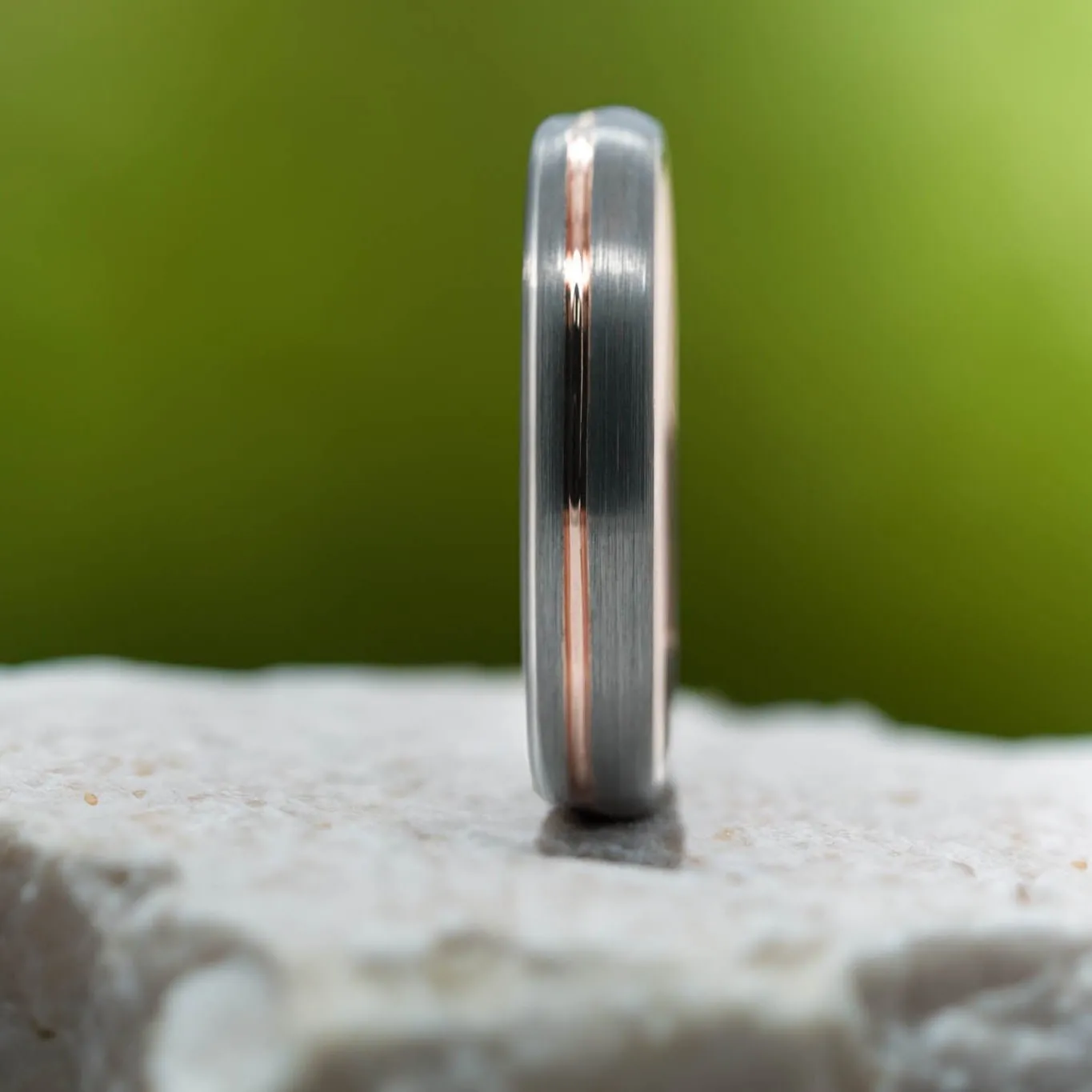 Rounded Silver Brushed Band / Rose Gold Stripe - 4mm